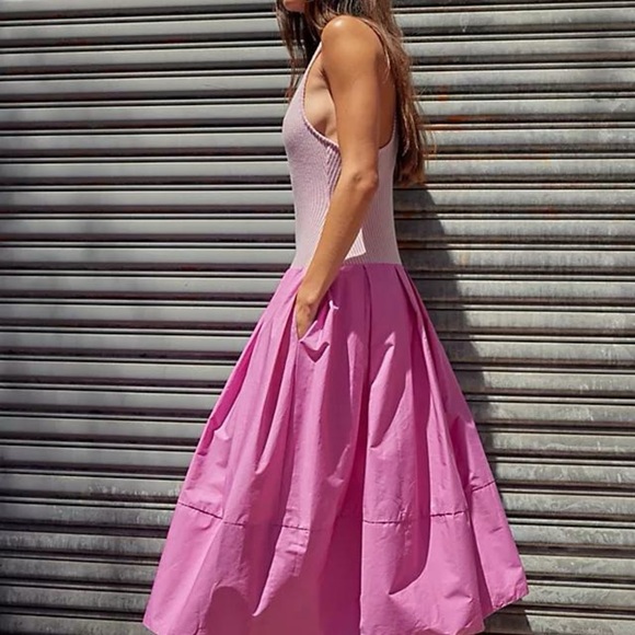 NWOT FREE PEOPLE Drops Of Venus Pink Midi Dress Pink Sz Large - Picture 4 of 8